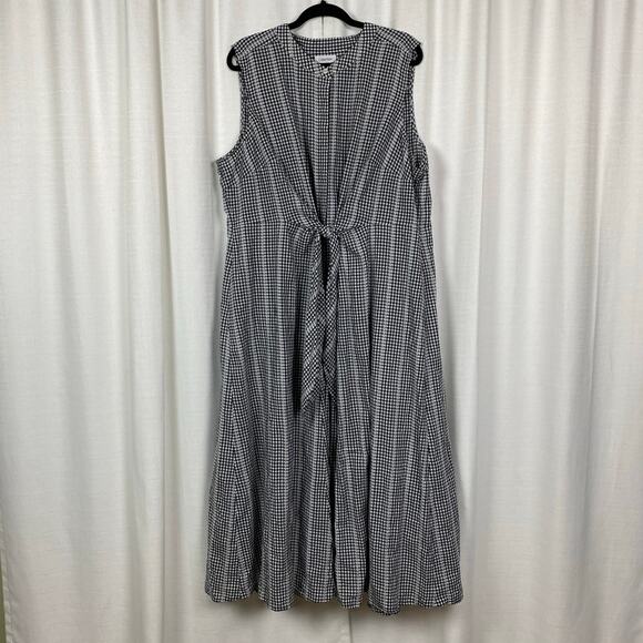 Calvin Klein Black Gingham Tie Front Button Front Maxi Shirt Dress Sz.22W - Picture 5 of 14